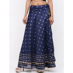 SOUNDARYA Ethnic Motif Printed Gotta Patti Embroidered Cotton Kota Doriya Flared Skirts-picture-26
