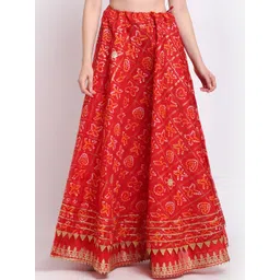 SOUNDARYA Ethnic Motifs Printed Pure Cotton Gota Patti Flared Maxi Skirt-picture-22