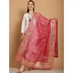 SOUNDARYA Printed Pure Cotton Bandhani Dupatta with Gotta Patti-picture-35