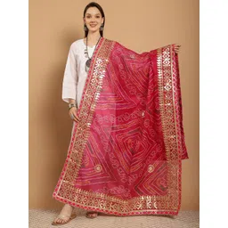SOUNDARYA Printed Pure Cotton Bandhani Dupatta with Gotta Patti-picture-34