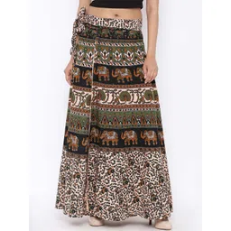 SOUNDARYA Women Beige & Black Printed Pure Cotton Flared Maxi Skirt-picture-19