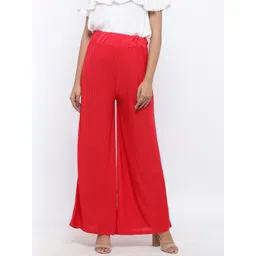 SOUNDARYA Women Red Solid Knitted Palazzos-picture-40