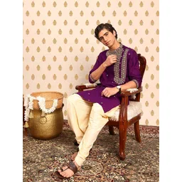 SOURAGYA Band Collar Embroidered Kurta image 1