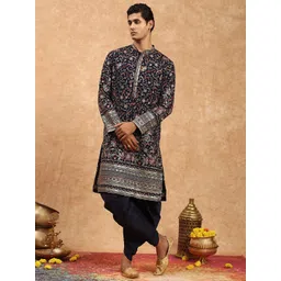 SOURAGYA Men Mandarin Collar Floral Embroidered Sequins Kurta-picture-18