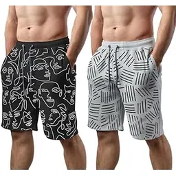 south city Hotfits Men's Cotton Knee Length Casual Shorts for Workout & Running with 2 Side Pockets - Pack of 2-picture-30