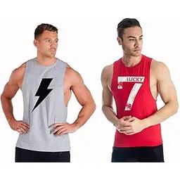 SOUTH CITY Men Grey & red Cotton Workout deep Cut Sleeveless Tshirt Pack of 2-GRcharge-RD7-picture-20