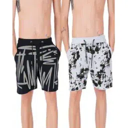 south city Men Pack of 2 Printed Regular Fit Knit Shorts-picture-10