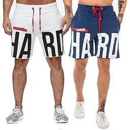 SOUTH CITY Southcity Black, White & Blue Men's Cotton Regular Gym Shorts -Hard Printed- Pack of 2-picture-16