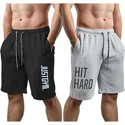 south city Southcity Men's Casual Summer Cotton Regular Shorts, Workout Shorts, Elastic Waist, Running Shorts with Pockets- Pack of 2-picture-12