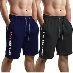 south city Stylish Men Black & Blue Cotton Workout Shorts - Pack of 2-picture-29