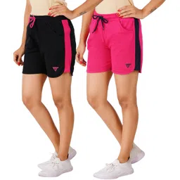 southtree Pack of 2 Color Block Women Black, Pink Regular Shorts-picture-26