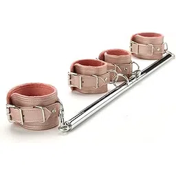 Sovyime Silver Adjustable Exercise Spreader Bar with 4 Fur Pink Adjustable Straps, Yoga Training Fitness Gear, Home Pilates Tools, Workout Bar,Sports Gym Kit-picture-14