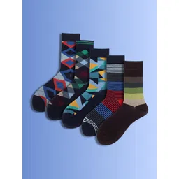 Soxytoes Unisex Pack Of 5 Printed Pure Cotton Calf-Length Socks-picture-35