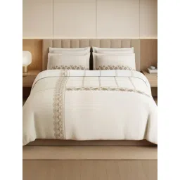 Spaces Alive White Cotton Floral 300 TC Double Bedsheet with 4 Pillow Covers-picture-25