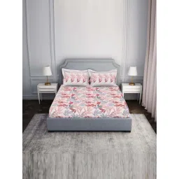 Spaces Atrium Pink 100% Cotton 144 TC Fitted King Bedsheet with 2 Pillow Covers-picture-30