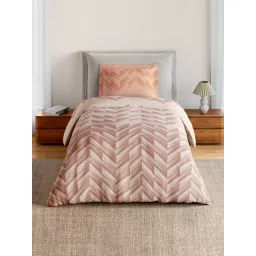 Spaces Beige Cotton Geometric 144 TC Single Bedsheet with 1 Pillow Cover-picture-44