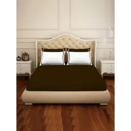 Spaces Brown 300 TC Cotton King Bedsheet With 4 Pillow Covers-picture-29