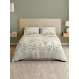 Spaces Cotton Beige Floral 132 TC Double Size Bedsheet with 2 Pillow Covers-picture-32