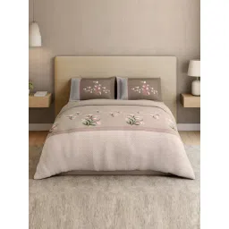 Spaces Cotton Beige Floral 180 TC Double Size Bedsheet with 2 Pillow Covers-picture-21