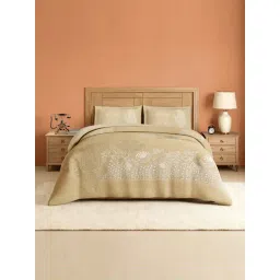 Spaces Cotton Beige Solid 300 TC Double Size Bedsheet with 2 Pillow Covers-picture-22