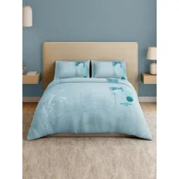 Spaces Cotton Blue Geometric 132 TC Double Size Bedsheet with 2 Pillow Covers-picture-36