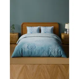 Spaces Cotton Blue Traditional 180 TC Double Size Bedsheet with 2 Pillow Covers-picture-33