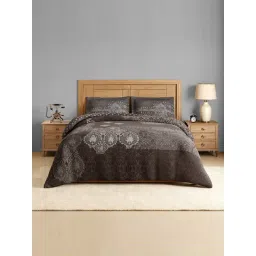 Spaces Cotton Brown Solid 300 TC Double Size Bedsheet with 2 Pillow Covers-picture-14