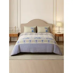 Spaces Cotton Cream Floral 210 TC Double Size Bedsheet with 2 Pillow Covers-picture-11