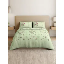 Spaces Cotton Green Floral 180 TC Double Size Bedsheet with 2 Pillow Covers-picture-33