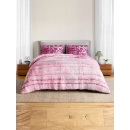 Spaces Cotton Pink Geometric 132 TC Double Size Bedsheet with 2 Pillow Covers-picture-36