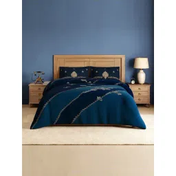 Spaces Cotton Teal Solid 300 TC Double Size Bedsheet with 2 Pillow Covers-picture-34