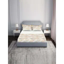 Spaces Essentials AW24 138 White & Brown Viscose 138 TC Double Bedsheet with 2 Pillow Covers-picture-23