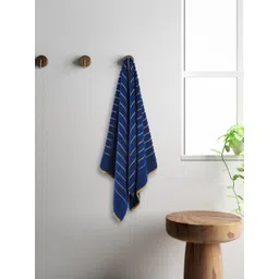 SPACES Exotica Navy Blue Striped Anti-Bacterial 575 GSM Pure Cotton Bath Towel-picture-38