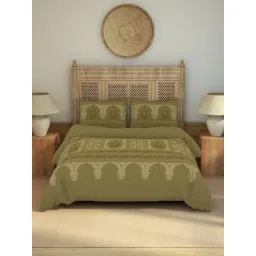 Spaces Kalamkari Dark Green Cotton Printed 210 TC Double Bedsheet with 2 Pillow Covers-picture-19
