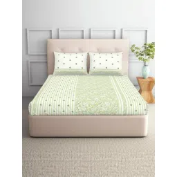 Spaces Light Yellow Polycotton Printed 132 TC Double Bedsheet with 2 Pillow Covers-picture-35