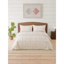 Spaces Linear Traced Light Taupe Cotton Geometric 144 TC Double Bedsheet with 2 Pillow Covers-picture-35