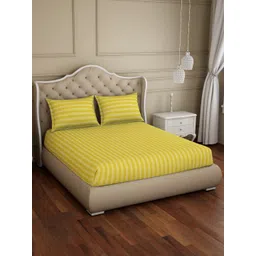 SPACES Skyrise Gold-Toned Striped 210 TC Cotton King Bedsheet with 2 Pillow Covers-picture-33