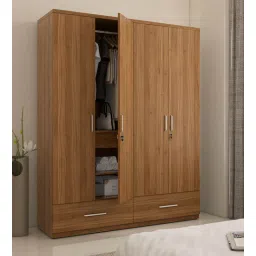 spacewood Kosmo Linden 4 Door Wardrobe In Natural Teak Finish With Locker & Drawer-picture-35