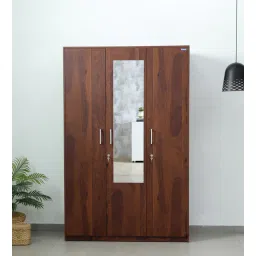 spacewood Kosmo Value 3 Door Wardrobe in Sheesham Woodpore Finish with Mirror & Drawer-picture-39