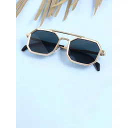 SPADEACES Unisex Aviator Sunglasses with UV Protected Lens GOLD BLACK HEXAGUN -349-picture-13