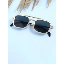 SPADEACES Unisex Black Lens & Gold-Toned Aviator Sunglasses with-picture-23