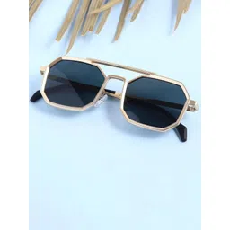 SPADEACES Unisex Full Rim Round Black Lens & Gold-Toned Square Sunglasses-picture-26