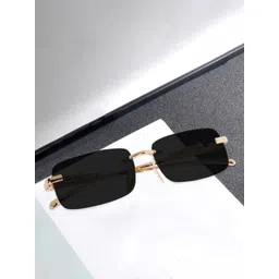 SPADEACES Unisex Kids Black Lens & Gold-Toned Rectangle Sunglasses with image 1