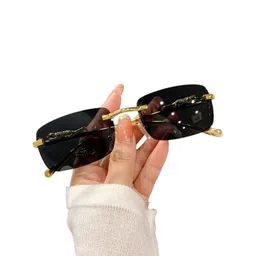 SPADEACES Unisex Kids Black Lens & Gold-Toned Rectangle Sunglasses with image 2