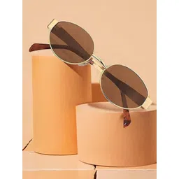 SPADEACES Unisex Set Of 2 Oval Sunglasses with UV Protected Lens SILVER BLACK & GOLD BROWN-picture-32