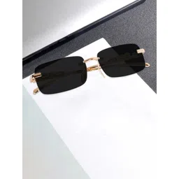 SPADEACES Unisex UV Protected Lens Rectangle Sunglasses Karan Gold Black -77-picture-13
