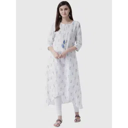 Span Blue & White Cotton Printed High Low Kurta-picture-26