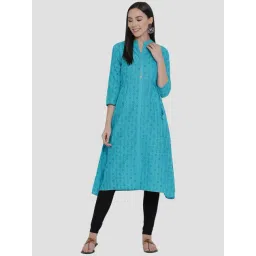 Span Blue Cotton Printed A Line Kurta-picture-30