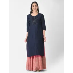 Span Blue Embroidered Straight Kurta-picture-21