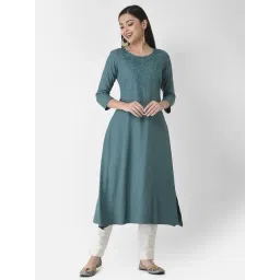 Span Emrald Green Embroidered A Line Kurta-picture-11